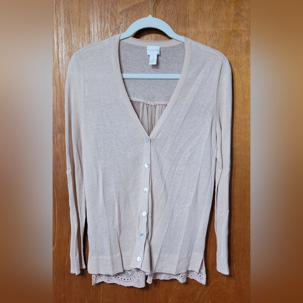 Chico's Light Pink Cardigan with Lace  Back Size 1 (0012)